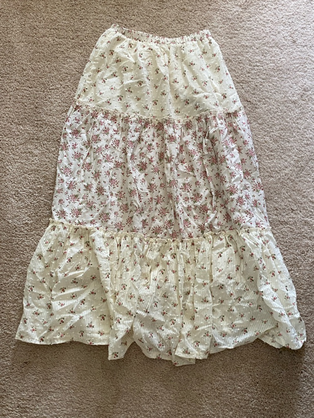 Boho Tiered Floral Maxi Skirt in Cream and Red